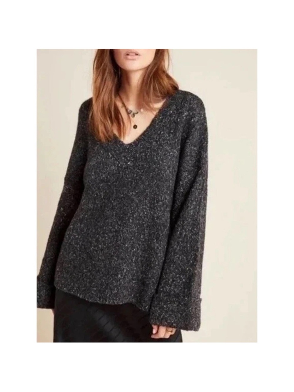 Anthropologie Maggie Bell Sleeve Sweater Charcoal Gray Black Size Large